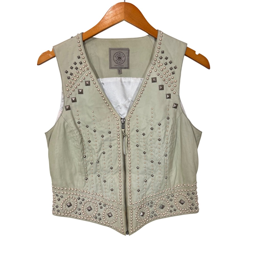 Double D Ranch Vest Women S Green Studded Leather Old Money Western Festival